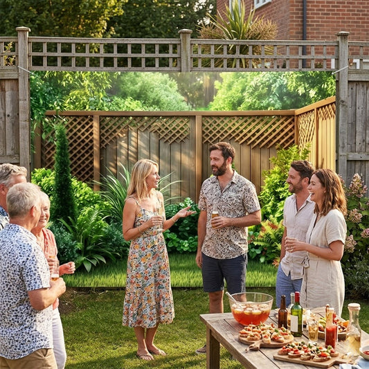 Incantevole sfondo da giardino: recinzione in legno e decorazioni con piante verdi 🌿✨