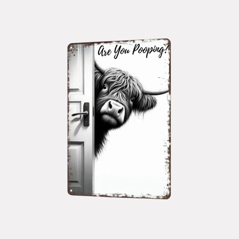 🐄 Il visitatore impertinente: Cartello vintage con mucca delle Highlands