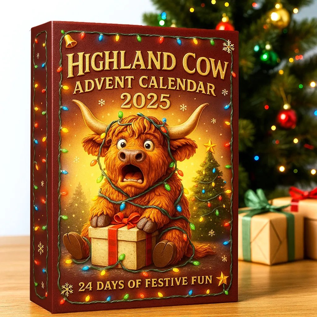 🐮Calendario dell'Avvento Mucca delle Highlands 2025🎄✨ - Bambola Mucca delle Highlands fatta a mano in 3D (24 pezzi)