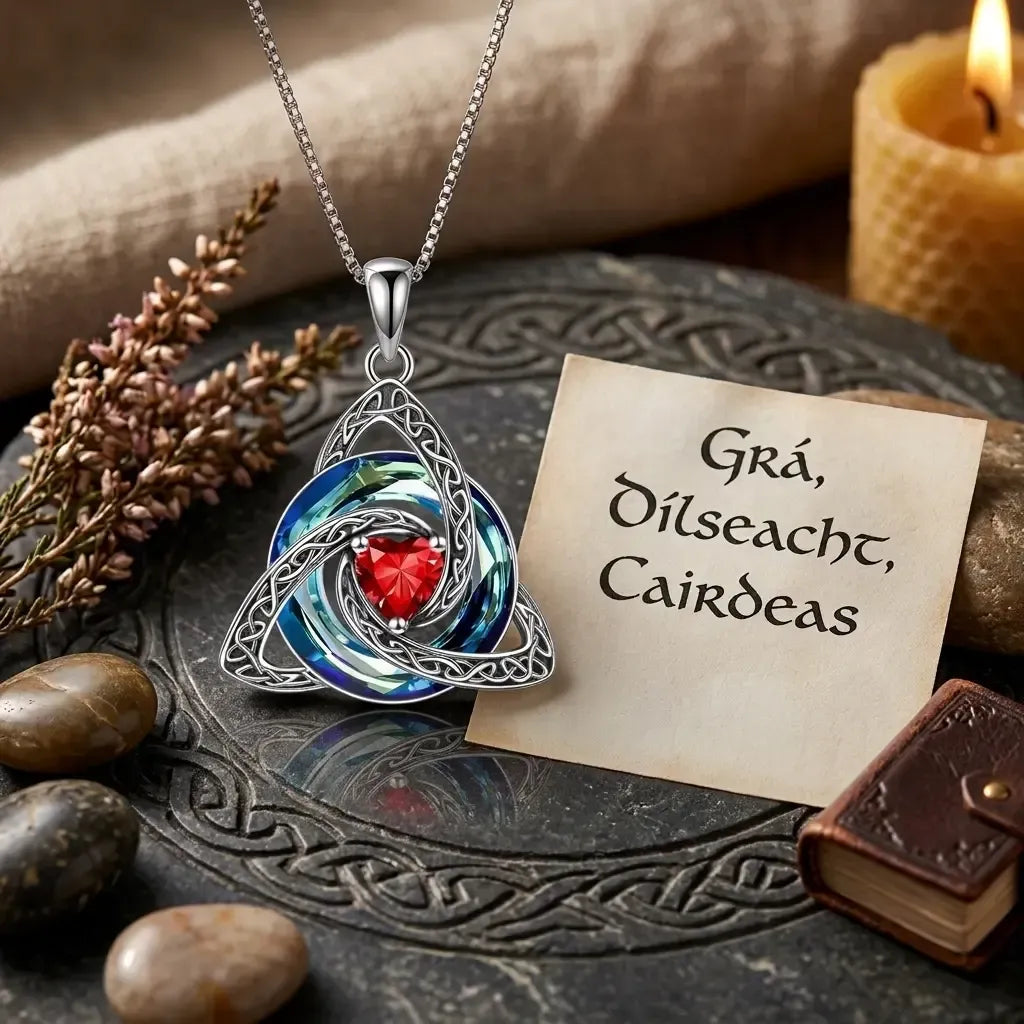 Collana con nodo della Trinità celtico e pietra portafortuna ✨