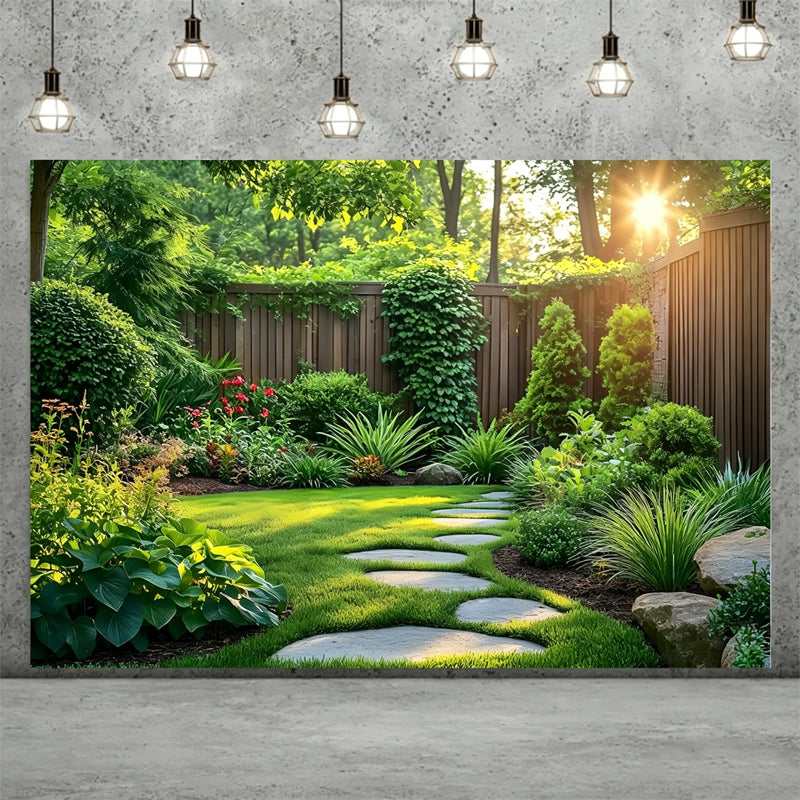 Incantevole sfondo da giardino: recinzione in legno e decorazioni con piante verdi 🌿✨