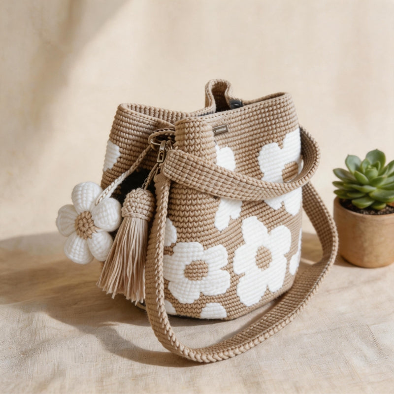 Borsa tote all'uncinetto con fiori, realizzata a mano 🌼✨