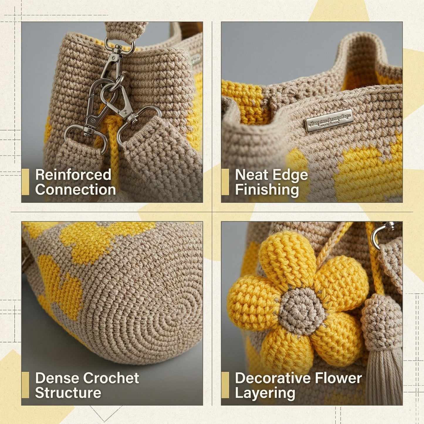 Borsa tote all'uncinetto con fiori, realizzata a mano 🌼✨