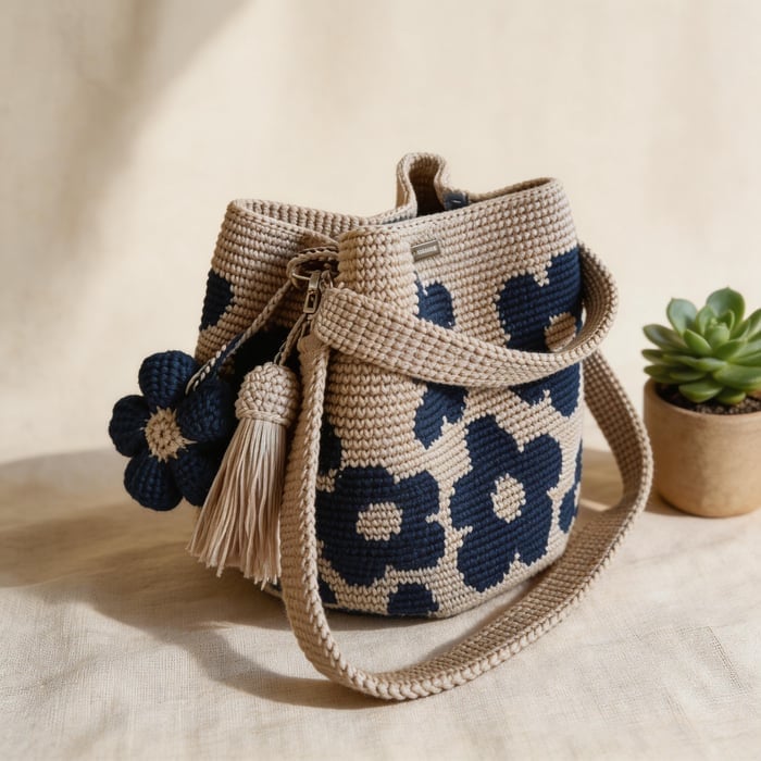 Borsa tote all'uncinetto con fiori, realizzata a mano 🌼✨