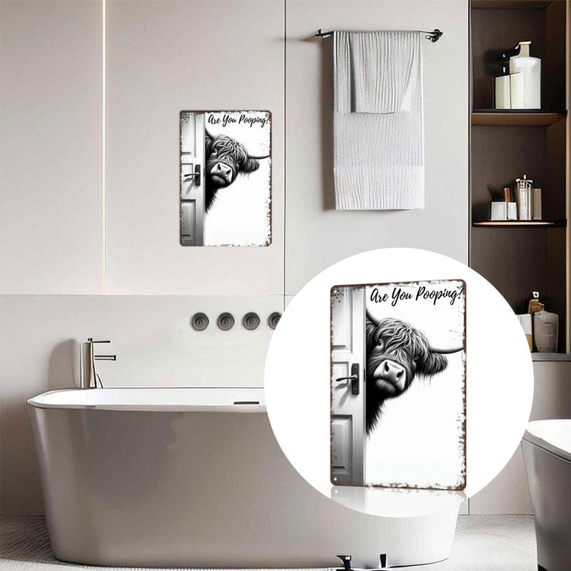 🐄 Il visitatore impertinente: Cartello vintage con mucca delle Highlands