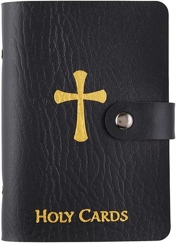 ✝️ Porta santini cattolico in vera pelle – Organizer tascabile per santini con chiusura a scatto