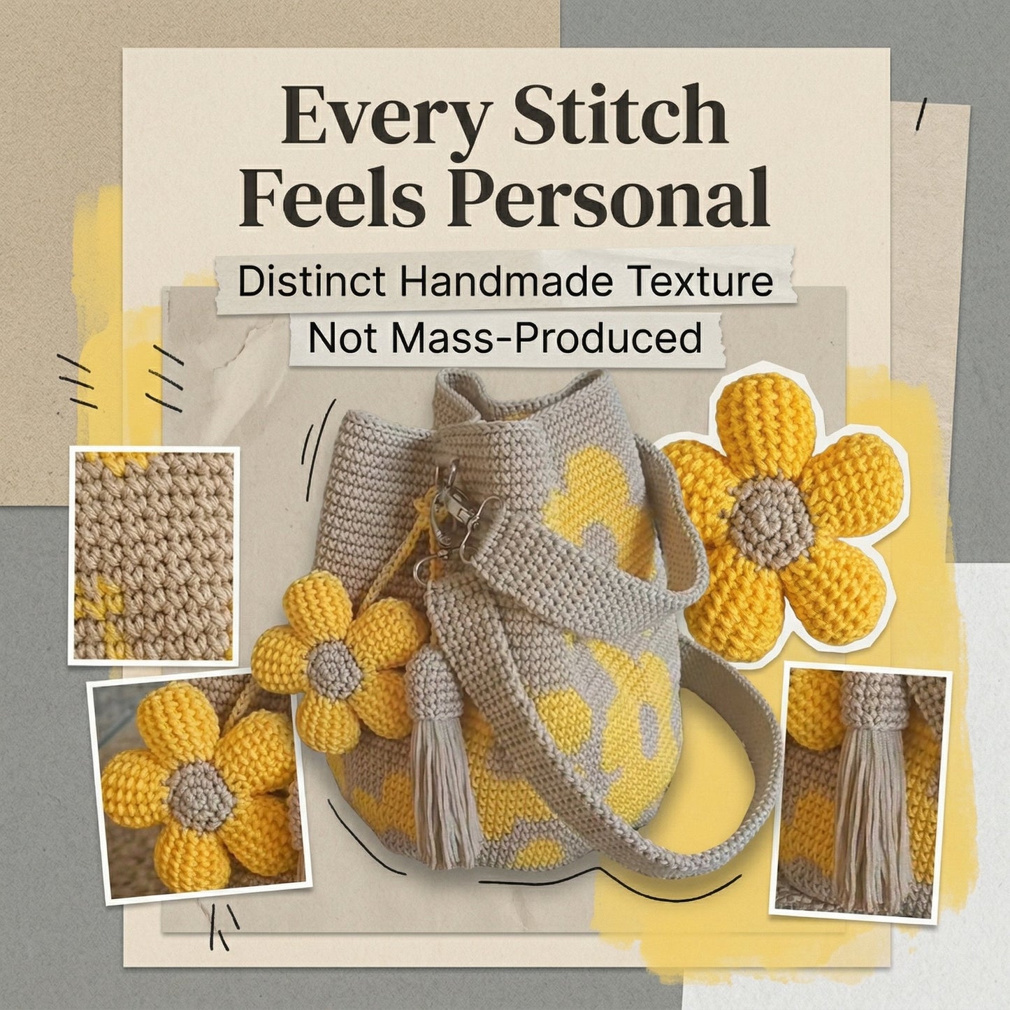 Borsa tote all'uncinetto con fiori, realizzata a mano 🌼✨