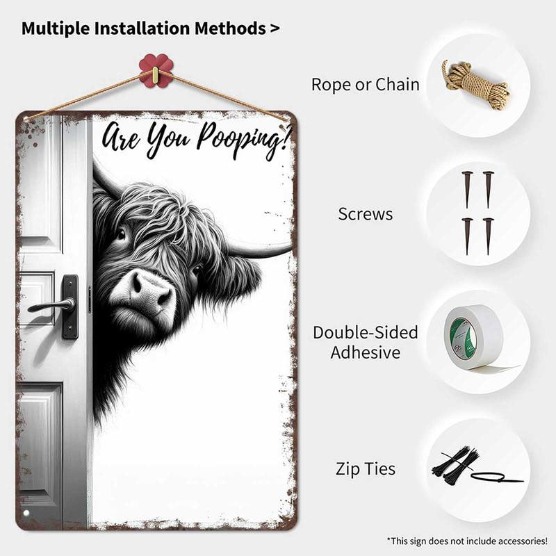 🐄 Il visitatore impertinente: Cartello vintage con mucca delle Highlands