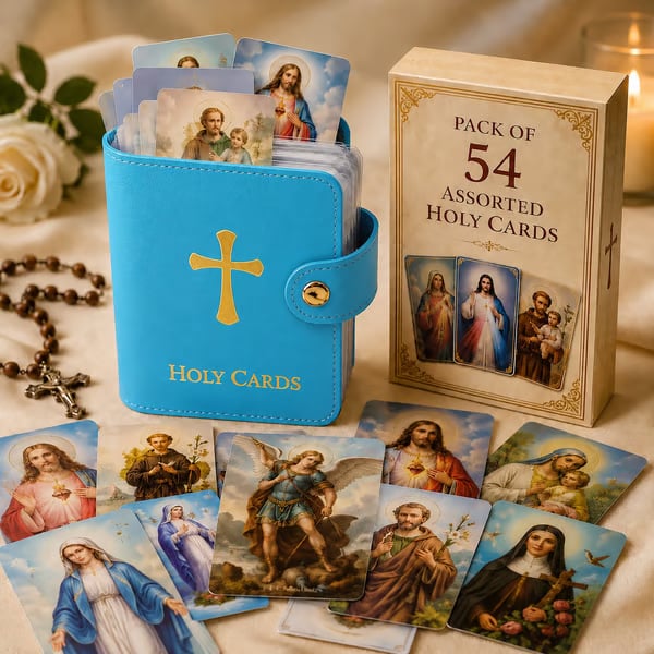✝️ Porta santini cattolico in vera pelle – Organizer tascabile per santini con chiusura a scatto