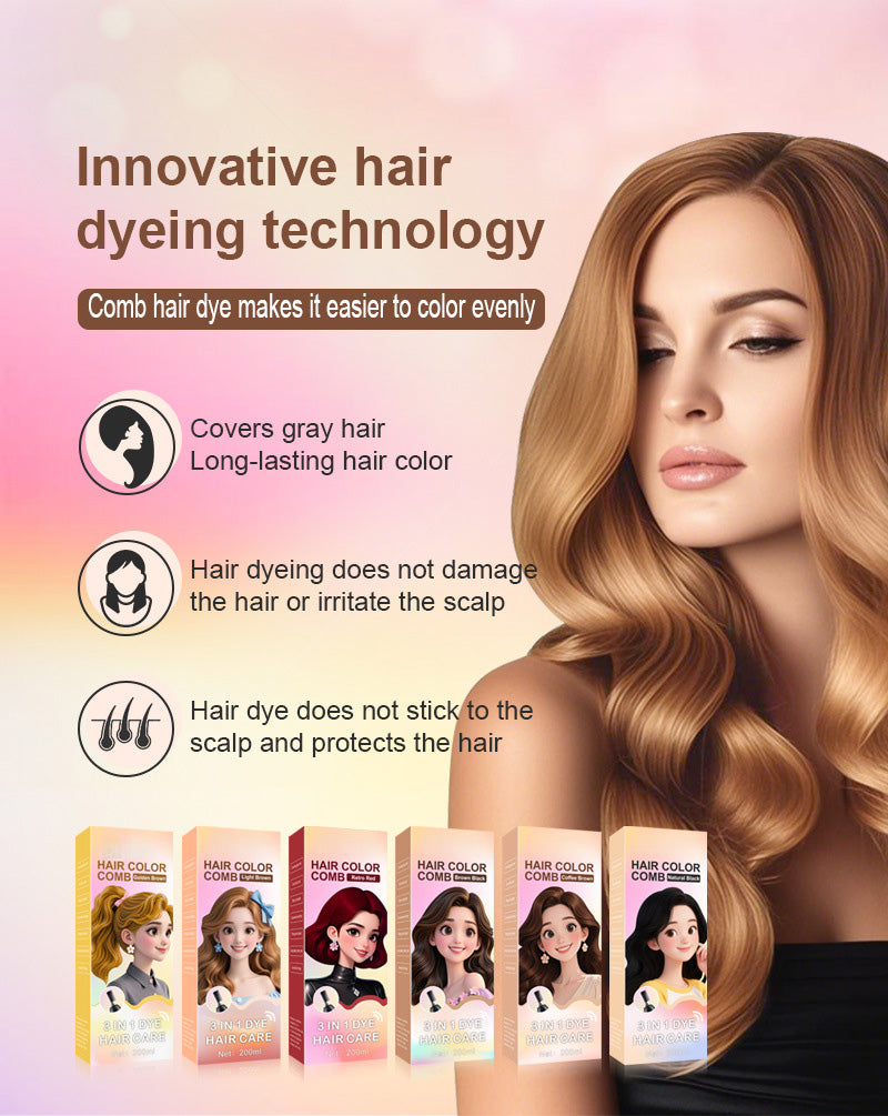 🧴 Pettine colorante per capelli 3-in-1 alle erbe | Colorazione facile a casa con spazzola integrata