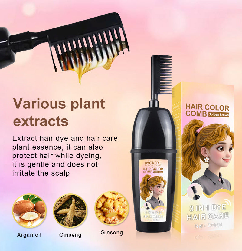 🧴 Pettine colorante per capelli 3-in-1 alle erbe | Colorazione facile a casa con spazzola integrata
