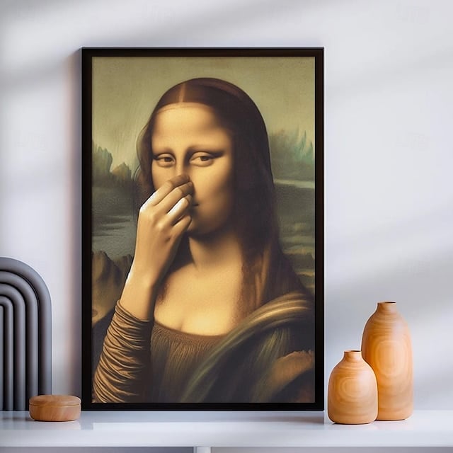 Decorazione artistica che imita la Gioconda, divertente decorazione vintage per la stanza da bagno