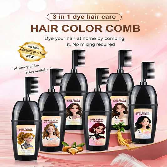 🧴 Pettine colorante per capelli 3-in-1 alle erbe | Colorazione facile a casa con spazzola integrata