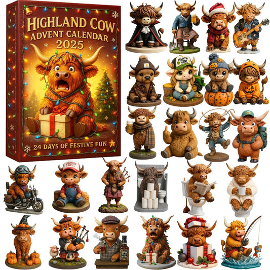 🐮Calendario dell'Avvento Mucca delle Highlands 2025🎄✨ - Bambola Mucca delle Highlands fatta a mano in 3D (24 pezzi)