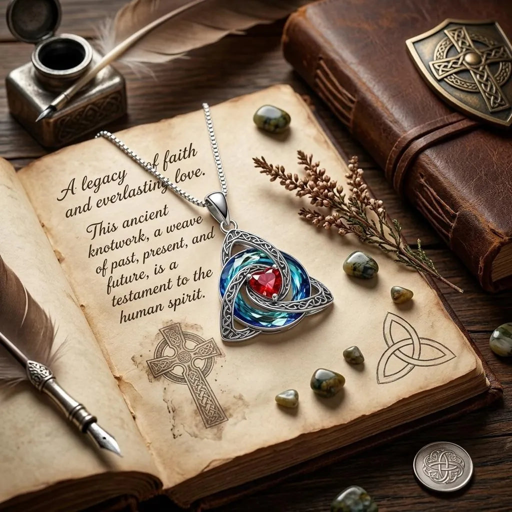 Collana con nodo della Trinità celtico e pietra portafortuna ✨