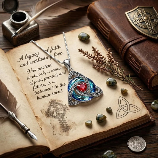 Collana con nodo della Trinità celtico e pietra portafortuna ✨