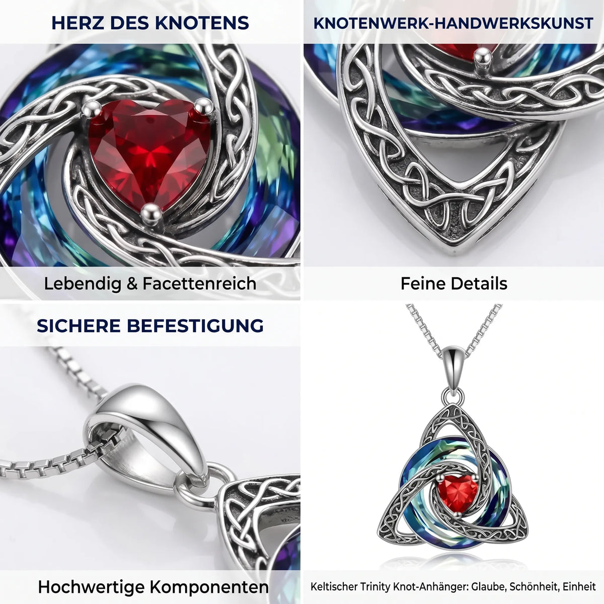 Collana con nodo della Trinità celtico e pietra portafortuna ✨