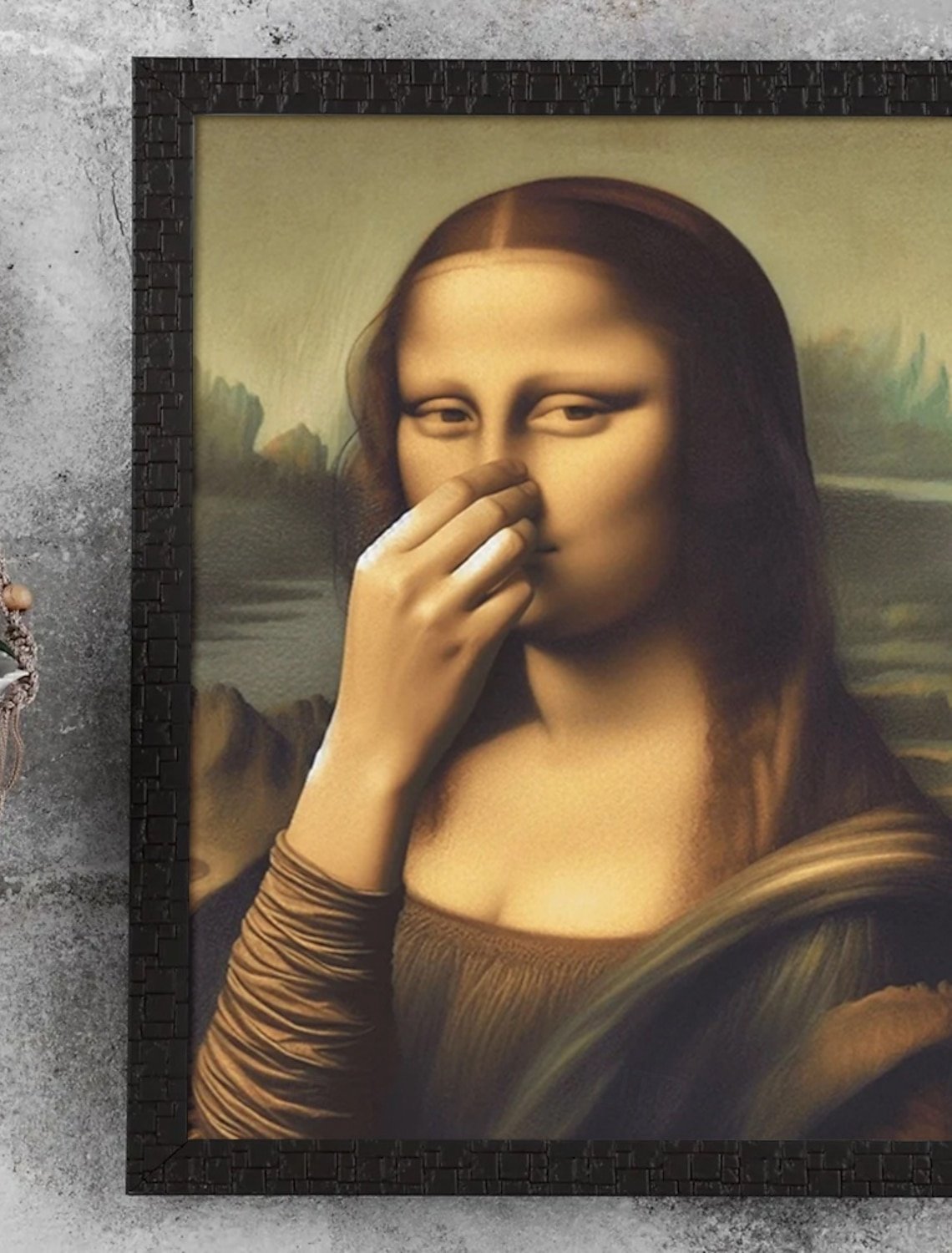 Decorazione artistica che imita la Gioconda, divertente decorazione vintage per la stanza da bagno