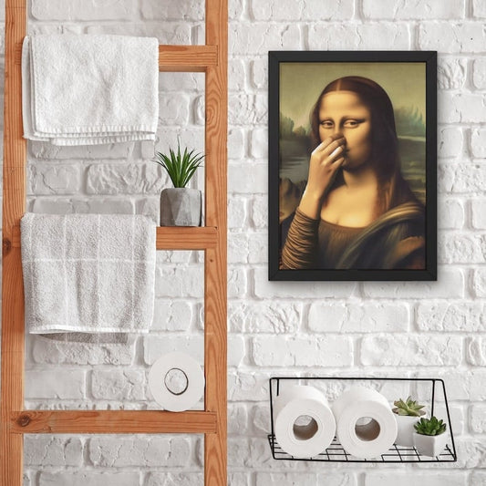 Decorazione artistica che imita la Gioconda, divertente decorazione vintage per la stanza da bagno