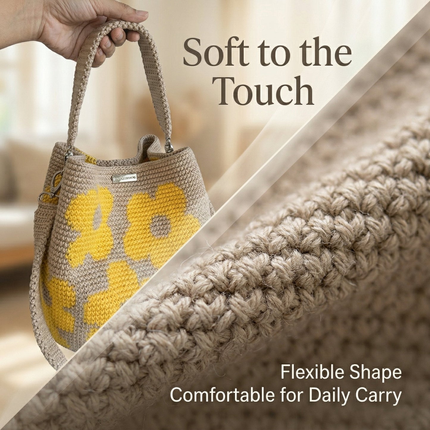 Borsa tote all'uncinetto con fiori, realizzata a mano 🌼✨