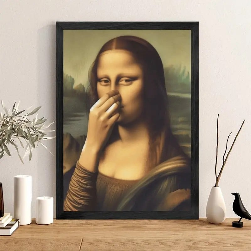 Decorazione artistica che imita la Gioconda, divertente decorazione vintage per la stanza da bagno