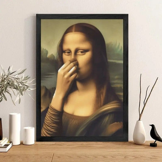 Decorazione artistica che imita la Gioconda, divertente decorazione vintage per la stanza da bagno
