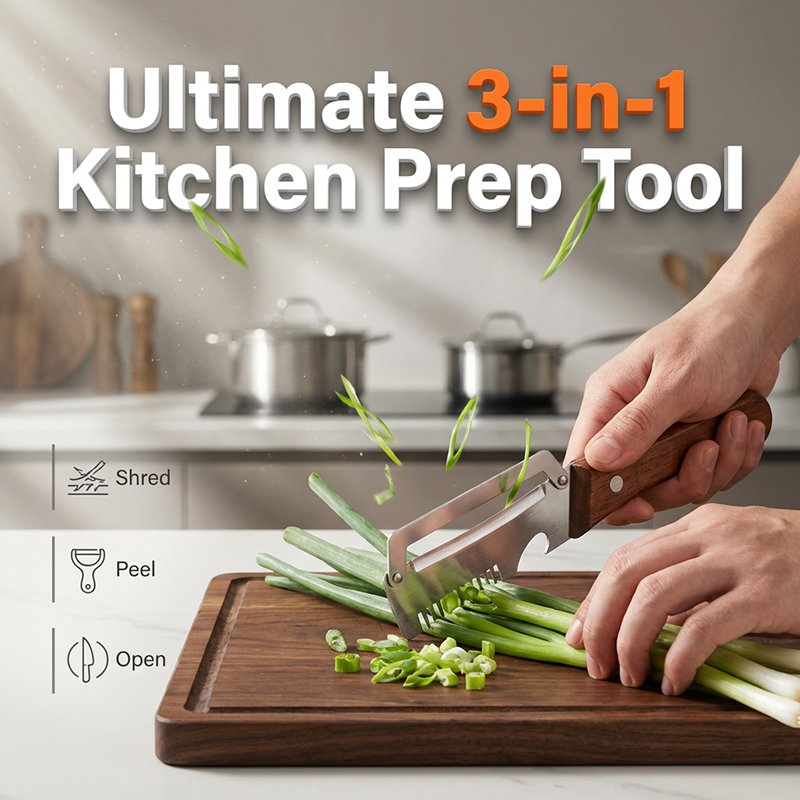 🔥ACQUISTA 2 E NE AVRAI 1 IN OMAGGIO!✨Utensile da cucina 3 in 1 per affettare e pelare il cipollotto